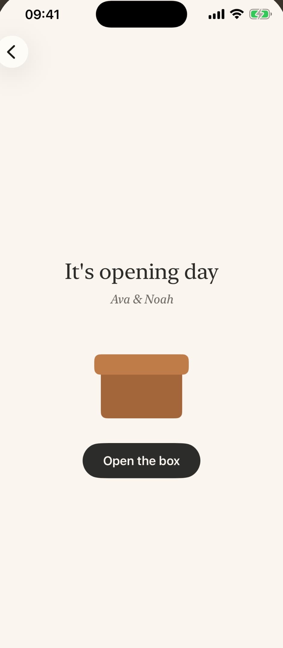 The Kept app on opening day, ready to open the box