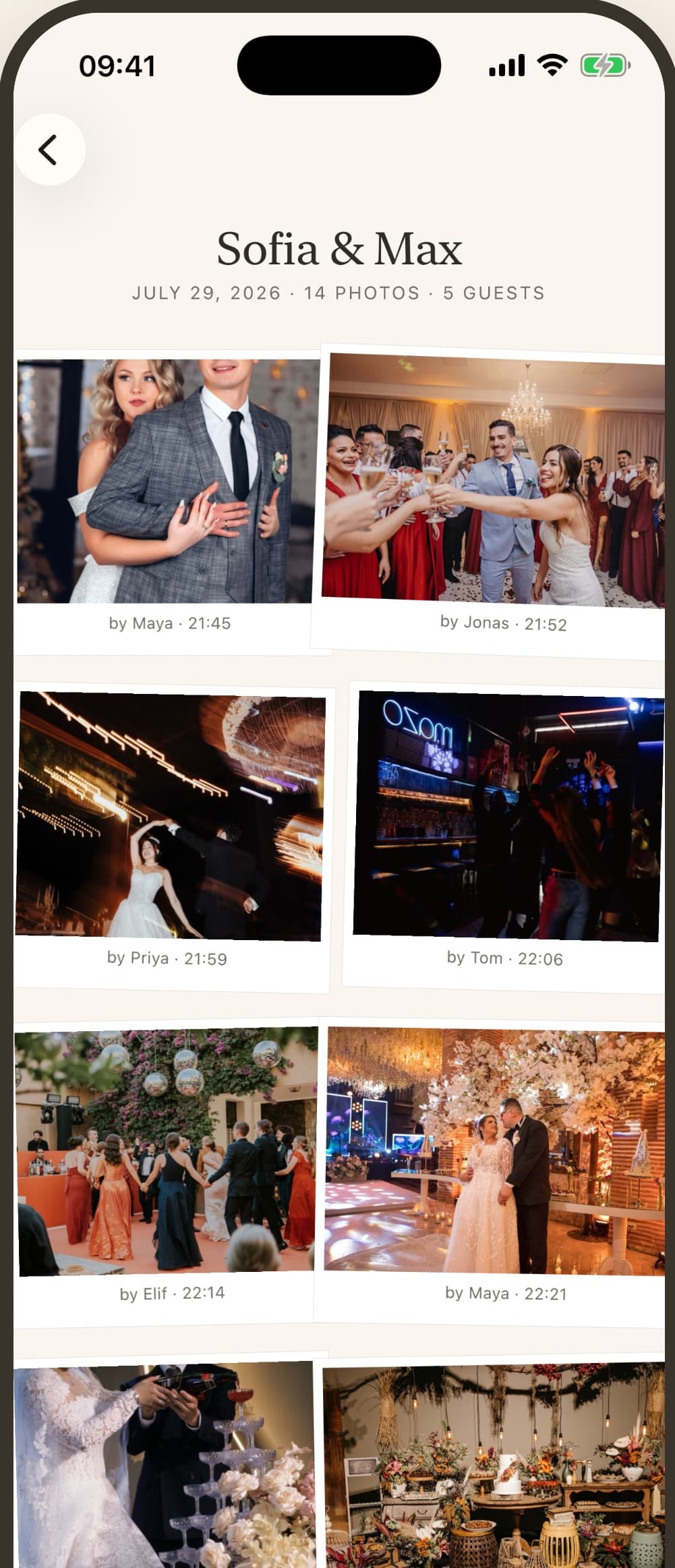 The opened Kept box: a keepsake gallery of guest photos from Sofia and Max's wedding